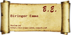 Biringer Emma névjegykártya